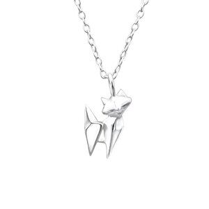 Sterling Silver Origami Cat Necklace